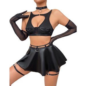 Set Lingerie Cosplay Kulit PU Rok Harness Berlubang Pakaian Intim - Product Image 4