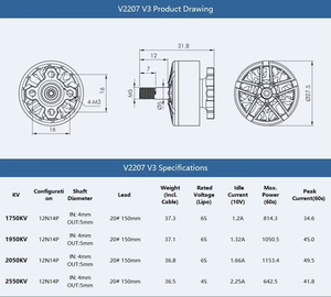 Moteur brushless T-MOTOR <span class=keywords><strong>VELOX</strong></span> V2207 V3.0 1750KV/1950KV/2050KV/2550KV <span class=keywords><strong>4</strong></span>-6S pour drone de course FPV Freestyle - Product Image 6