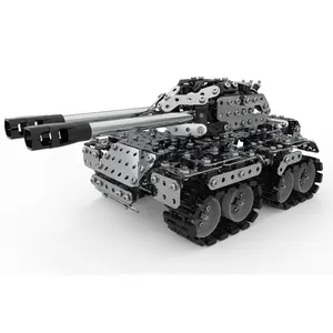New 2023 Alloy Metal Car 969 Pcs Building Blocks Sets DIY Stainless Steel Double Gun Tank Toy Kids