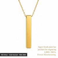 Collar con Colgante de Barra Geométrica Minimalista, Plata de Ley 925, Vermeil de Oro de 18K, Grabable, para Mujer, OEM, ODM, Venta al por Mayor
