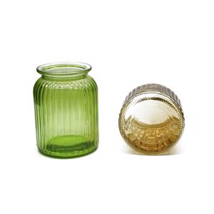 <span class=keywords><strong>Vase</strong></span> en verre rond à rayures vert safran jaune de 500 ml et 1000 ml pour la décoration de la maison, vente chaude - Product Image 6