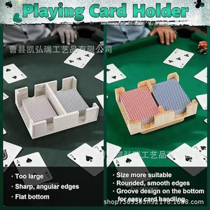 Solid wood double-compartment <b>playing</b> <b>card</b> holder, holiday party multi-person table <b>card</b> display rack, rotating wooden game - Product Image 4