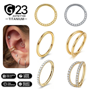 JiaXin Anelli per il Naso a Doppio Cerchio con Cerniera in Titanio ASTM F136, Anelli per Trago, <span class=keywords><strong>Helix</strong></span>, Daith, Septum, Conch, Rook, Labbro - Product Image 1