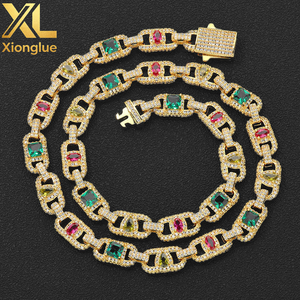 Euro-US 8mm Hip-Hop Unisex <b>Copper</b> Alloy Zircon Pig-Nose Chain with Colored Gems Trendy Versatile Bracelet Customize - Product Image 4