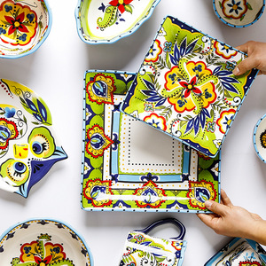 Juego de Vajilla de Cerámica Estilo <span class=keywords><strong>Talavera</strong></span> Español de 4 Piezas, Diseño Floral Bohemio Pintado a Mano, Vajilla de Estilo Español de 4 Piezas - Product Image 4