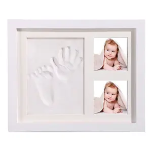 Hete Verkoop Nieuwe Aangepaste Baby Klei Handprinter En Footprint Kit Houten Fotolijst Voor Pasgeboren Cadeau