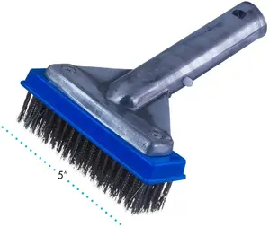 Brosse de nettoyage de piscine robuste de 5 pouces avec poignée en aluminium et poils en acier inoxydable