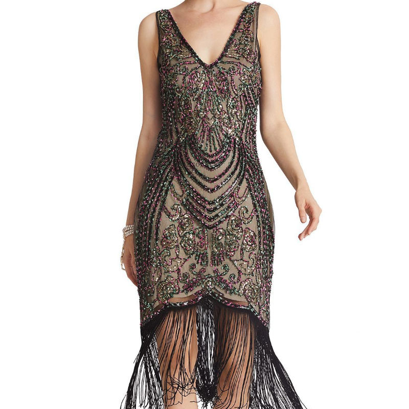 Vintage 1920s Flapper Dress with Fringe Beading