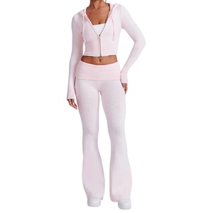 Wholesale Custom Autumn Winter New Solid Color Regular Fit Full Sleeve Hooded Top Casual Pants Suit Two Piece <b>Set</b> Women - Product Image 1