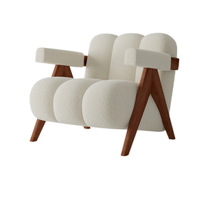 Moderno salón Hotel nórdico Boucle Accent sofá silla diseñador sillón roble nogal madera de Fresno cuero sillón - Product Image 1