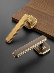 ブラックコーヒーアンティーク真鍮ソリッドブラスミュート磁気ドアハンドルロックセット木製ドア用 - Product Image 5