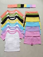 Setelan 2 potong warna-warni 2026, atasan lengan pendek dan celana pendek dengan ikat kepala untuk wanita, pakaian santai musim panas, katun spandex, logo custom