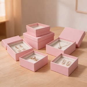 Scatole Regalo per Gioielli Personalizzate con Coperchio e Base Quadrati Rosa, Goffrate con Logo - Product Image 2