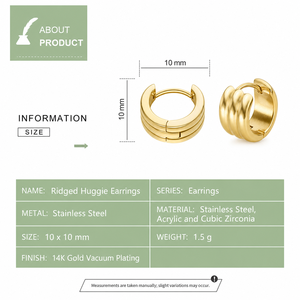 ต่างหูห่วงแบบมีร่อง สแตนเลสสตีล ชุบทอง 14K ด้วยวิธีสุญญากาศ ประดับอะคริลิกและเพชรคิวบิกเซอร์โคเนีย - Product Image 2