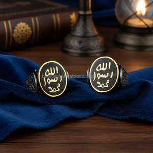 925K Sterling Silver Black Enamel Art Allah Rasul Muhammad <b>Men</b> <b>Ring</b> - Product Image 3
