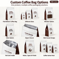 Sacs d'emballage pour café personnalisés, à fond plat, refermables, anti-odeur, réutilisables, avec fermeture éclair, sacs en plastique spéciaux pour café avec logo UV