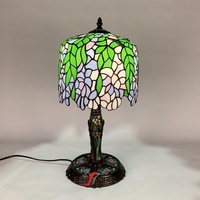 Lampe de table/bureau LED 10 pouces style européen vintage, abat-jour en vitrail coloré soudé, motif rose