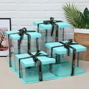 केक बॉक्स पारदर्शी स्पष्ट रूप से लंबी शादी के प्लास्टिक बॉक्स कस्टम थोक लक्जरी जन्मदिन के लिए केक बॉक्स