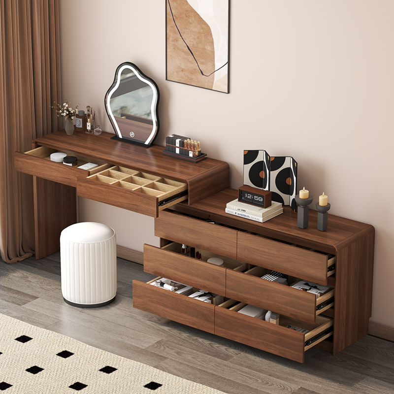 wooden modern dressing table Modern 360 Rotatable Vanity Desk Dressing Table with 3 Drawers - N/A