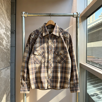 Kemeja Flanel Pria Kotak-kotak Berbahan Katun 100% Tebal dengan Logo Kustom, Model Vintage, Lengan Panjang, Kancing Depan