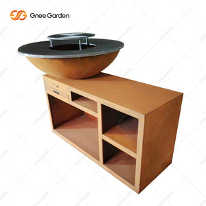 CneeGarden Corten Steel Outdoor <b>BBQ</b> Grill Charcoal Fire Pit <b>Table</b> Storage Modern Design Rusty Finish Auto Ignition Grilling - Product Image 2