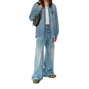Nouveau Jean Homme Streetwear Bleu Clair Délavé Décontracté Coupe Large Effet Usé Empilé - Product Image 4