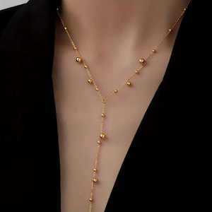 ट्रेंडी राउंड स्टेनलेस स्टील गोल्ड प्लेटेड नेकलेस जीरोमीटर लंबी चेन महिला उपहार के लिए आकर्षक हार - Product Image 1