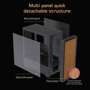 Boîtier d'ordinateur de <span class=keywords><strong>tour</strong></span> complète ATX personnalisé haut de gamme transfrontalier, châssis en acrylique, texture en <span class=keywords><strong>bois</strong></span>, fenêtre latérale, refroidissement par eau, jeu - Product Image 4