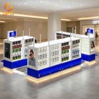 Kiosque d'exposition de lunettes haut de gamme pour centre commercial, stand de lunettes de soleil, vitrine de magasin d'optique avec signalétique de marque