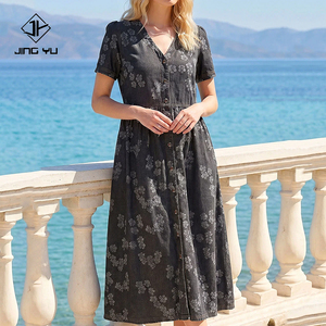 Custom-made stylish fitted waist <b>beach</b> floral denim <b>shirt</b> dress high-quality soft denim <b>shirt</b> dress - Product Image 2