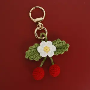 Portachiavi Frutta Korean Mini Cherry Keychain Hand Woven Knitting Wool Ball Fruits Pendant Cute Keychain For Bag Accessories