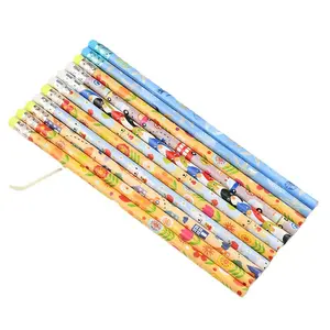 Vente en gros 50 pièces crayon cute kawaii style multiple avec logo personnalisé fournitures scolaires enfants HB avec gomme