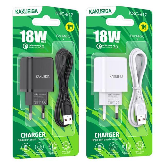 Kakusiga Wholesale Portable QC18W Travel Adapter Single Port Smart Charger Set EU Plug With Micro Cable