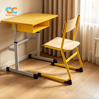 Ensemble de mobilier moderne pour salle de classe universitaire : Bureau d'étude ergonomique pour étudiant, finition grain de bois jaune, structure métallique – Vente en gros directe usine