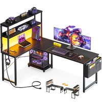 Bureau de jeu multifonctionnel en forme de L avec éclairage RGB, table de jeu réglable avec support pour moniteur, table de bureau