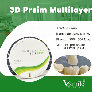 บล็อกเซอร์โคเนีย 3 มิติ รุ่น Prism Crown CAD/CAM ความแข็งแรง 800-1200Mpa ความหนา 10-30 มม. ความโปร่งแสง 43-57% ได้รับการรับรองมาตรฐาน CE สำหรับห้องปฏิบัติการทันตกรรม - Product Image 6