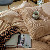 Housse de couette en velours de lait doux, ensemble gaufré épaissi 4 pièces, ensemble de literie 4-en-1 100% polyester, ensemble de literie chaude