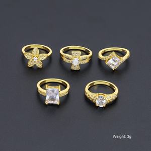 Jxx Direct Supply – Bague rectangulaire en laiton plaqué or 24 carats avec zircone pour femme, vente en gros, best-seller - Product Image 1