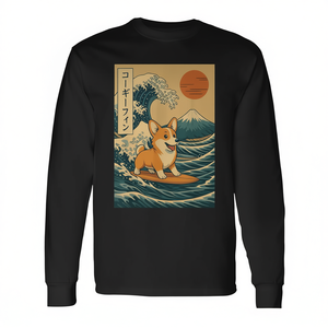 T-shirt à manches longues Corgi Surfing Japanese Wave - Product Image 2