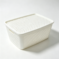 Panier de rangement multifonctionnel écologique en PP avec poignées et couvercle, design empilable pour l'organisation des jouets et des légumes de cuisine