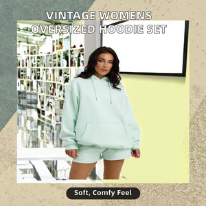 Ensemble sweat-shirt à capuche et short vert menthe pour femme, coupe décontractée, 100% coton molletonné respirant, tenue printemps-été - Product Image 2
