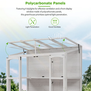 Invernadero de Madera TOPMAX de 78 Pulgadas con 4 Claraboyas, 2 Estantes Plegables y Espacio para Almacenamiento en el Jardín - Product Image 5