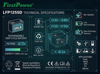 Batería AGM de ciclo profundo LFP1255D 12V55Ah, libre de mantenimiento, recargable, para sistemas de almacenamiento de energía solar fuera de la red.