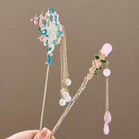 Pince à cheveux élégante de style chinois pince à cheveux à pompons accessoire de coiffure à motif floral traditionnel bijoux pour femmes épingle à cheveux aiguille à cheveux