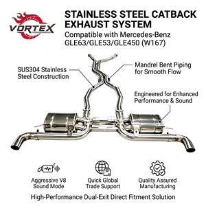 ท่อไอเสียสแตนเลสขัดเงาแบบ Heavy Duty ยี่ห้อ Vortex พร้อมวาล์วและปลายท่อ สำหรับรถยนต์ Mercedes Benz GLE63 GLE53 GLE450 W167 รุ่น Mod - Product Image 1