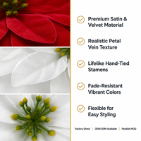 Têtes de fleurs de poinsettia artificielles de Noël 12 cm en tissu de soie satinée et velours, 4 styles, pour décoration DIY mariage, fête, maison, 30 pièces/sac