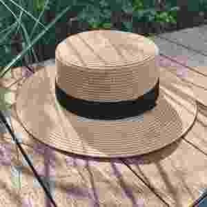 Chapeau de soleil personnalisé en polyester à bord plat pour femme, style Panama, avec ruban, pour l'été – Vente en gros, commandes en vrac, OEM, ODM - Product Image 3