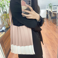 Sac fourre-tout tricoté pour femmes-Sac à main plissé à blocs de couleurs, sac à provisions décontracté extensible avec design froncé, réutilisable au quotidien