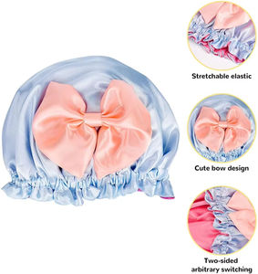 子供用サテンリボンスリープキャップ、伸縮性のあるシルクのような丸いベビーボンネット、幼児の髪を保護する帽子 - Product Image 3