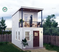 Maisonnette modulaire préfabriquée à deux étages, écoénergétique, avec balcon, idéale pour usage résidentiel, Airbnb et location.
